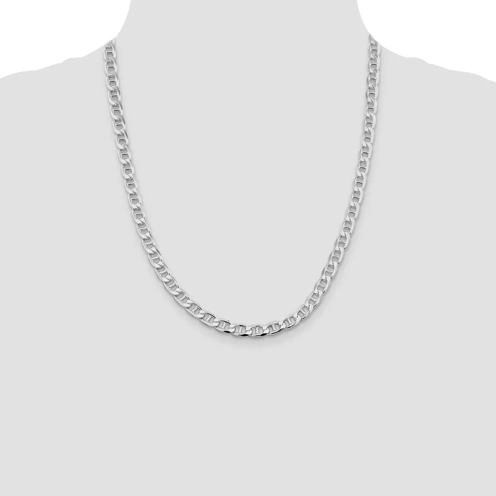 Sterling Silver Rhodium-plated 6.5mm Flat Cuban Anchor Chain