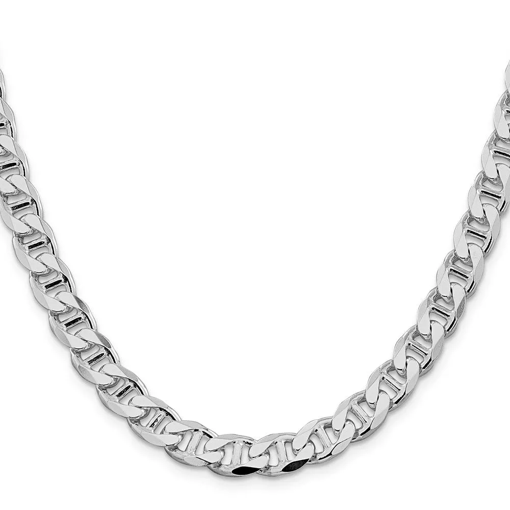 Sterling Silver Rhodium-plated 8.25mm Flat Cuban Anchor Chain