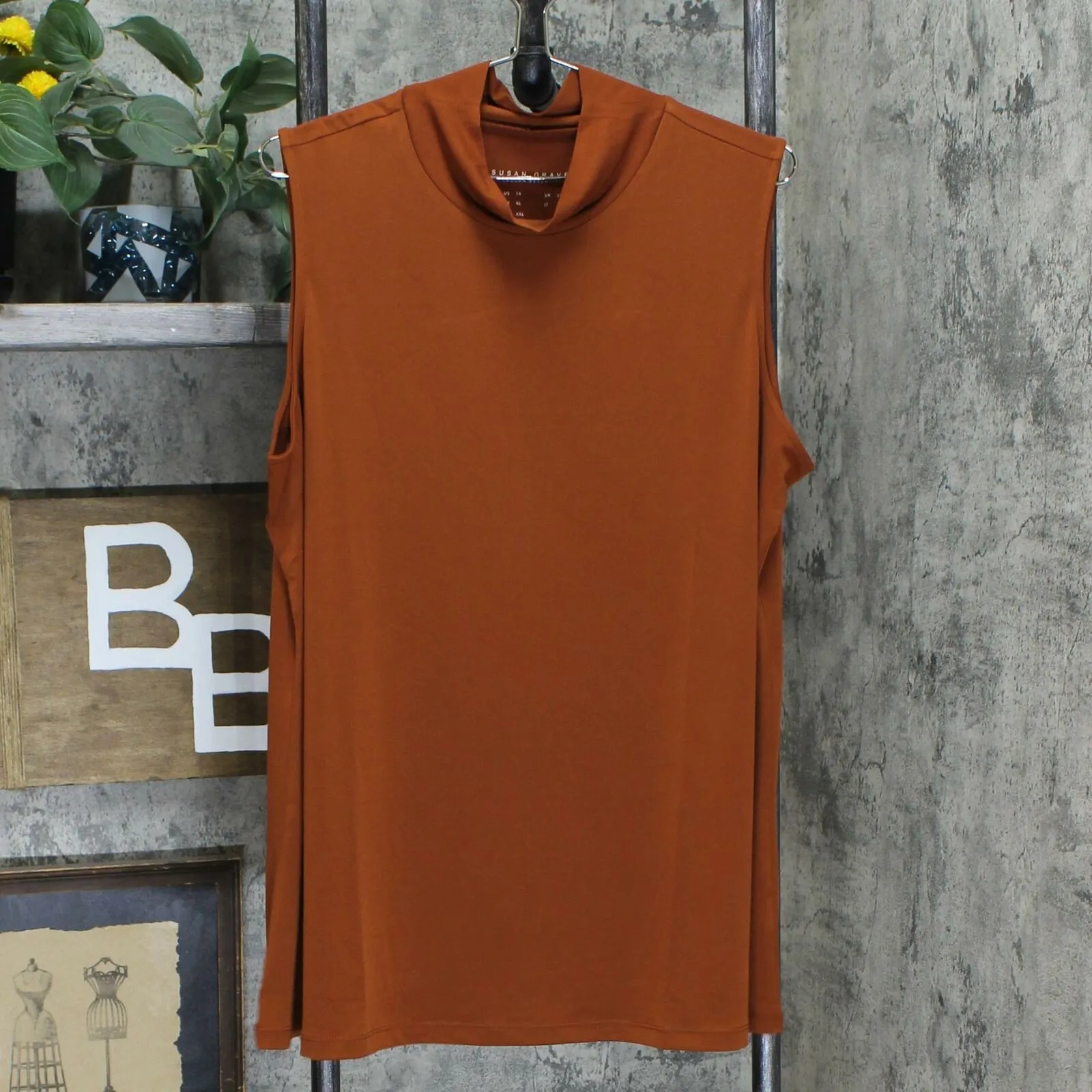 Susan Graver Modern Essentials Knit Mock Neck Top Ginger Spice Plus 1X