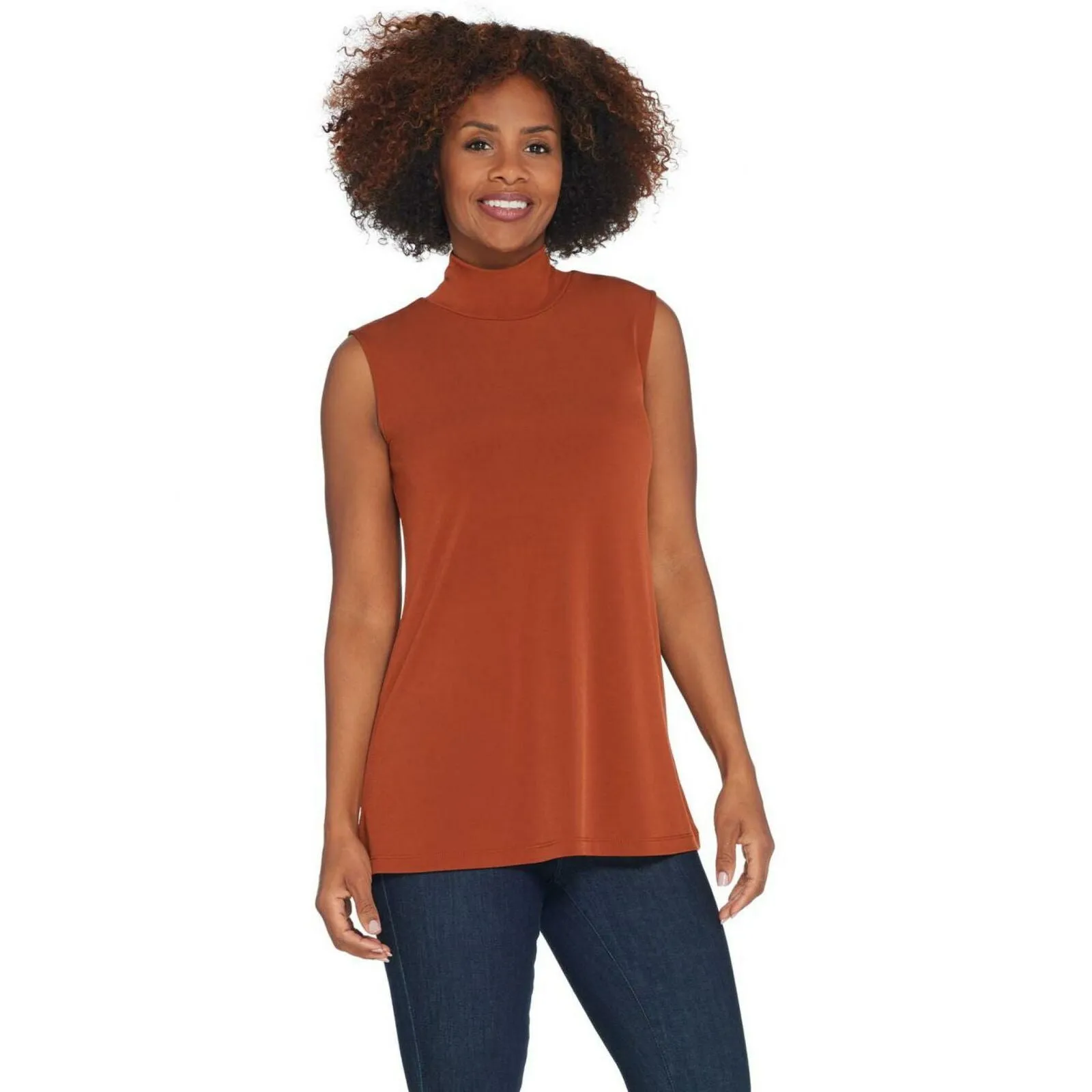 Susan Graver Modern Essentials Knit Mock Neck Top Ginger Spice Plus 1X