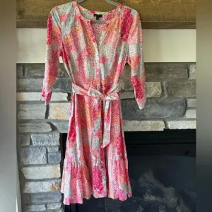 Talbots Dress Women’s 4P Barbiecore pink Floral cottagecore shirt dress