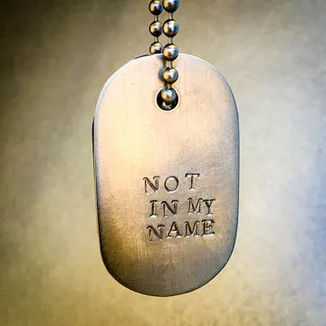 Talisman of Picasso-Marble (Picasso Stone) and Scratched Steel "NOT IN MY NAME" Stamped Goddess Tag Necklace