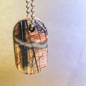 Talisman of Picasso-Marble (Picasso Stone) and Scratched Steel "NOT IN MY NAME" Stamped Goddess Tag Necklace