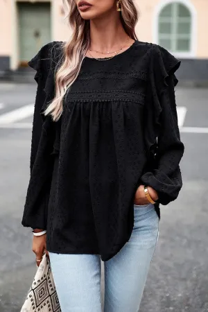 Textured Dots Ruffled Sleeve Blouse