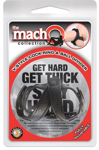 The Macho Collection v-Style Cock Ring and Ball Divider - Black