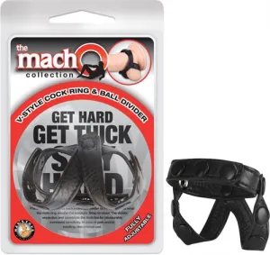The Macho Collection v-Style Cock Ring and Ball Divider - Black