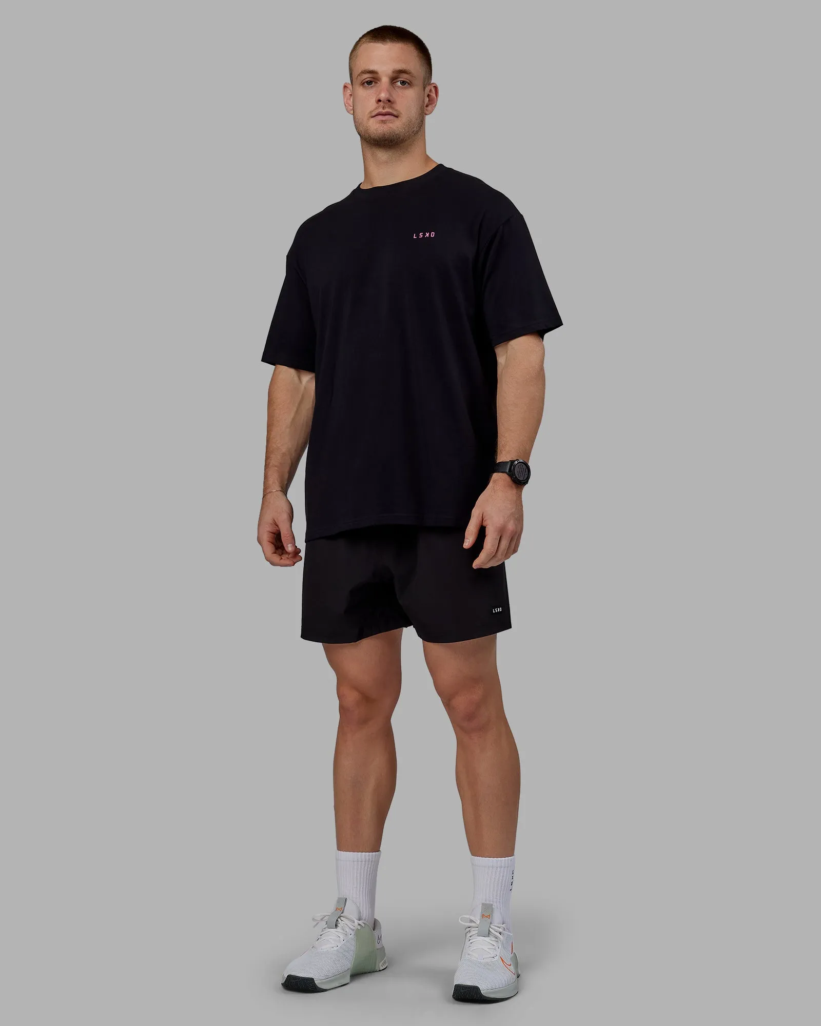 Unisex Lift-Up FLXCotton Tee Oversize - Black-Fuschia Pink