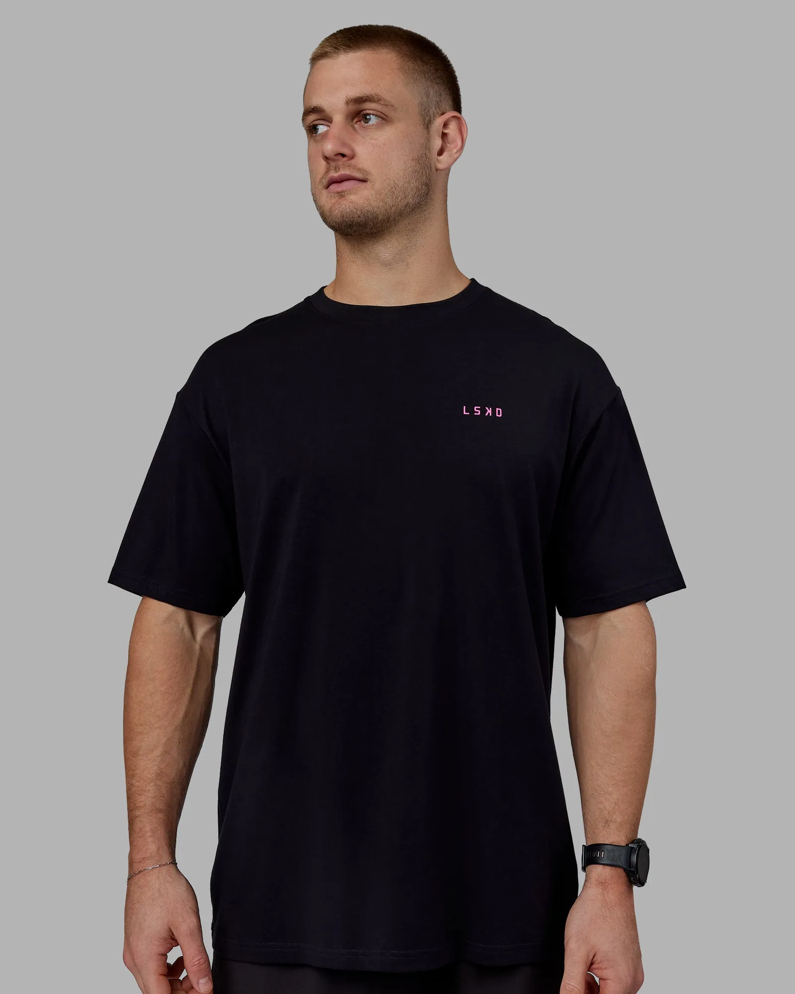 Unisex Lift-Up FLXCotton Tee Oversize - Black-Fuschia Pink