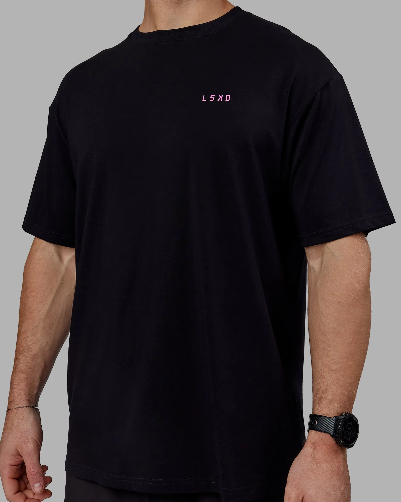 Unisex Lift-Up FLXCotton Tee Oversize - Black-Fuschia Pink