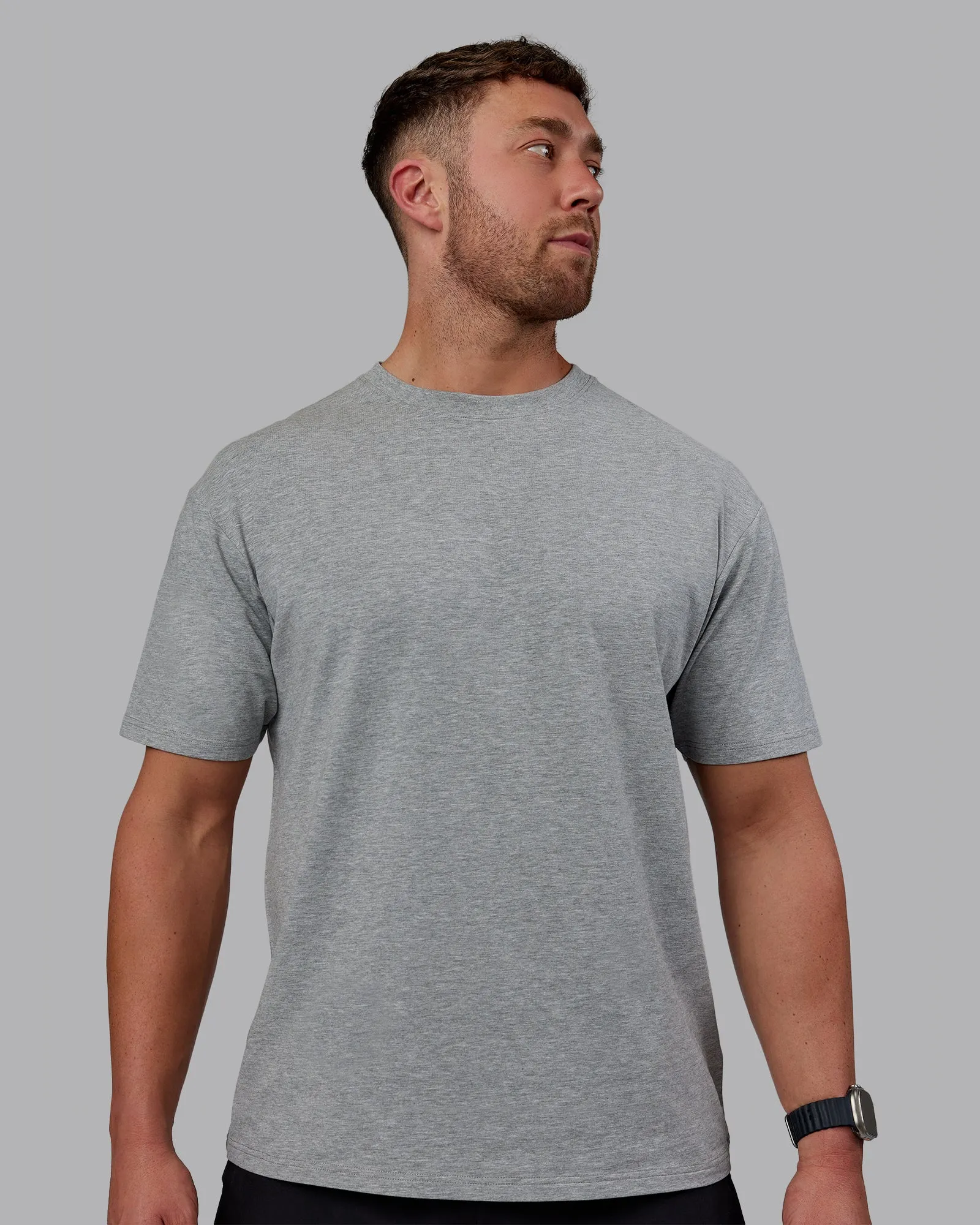 Unisex Love The Run FLXCotton Tee Oversize - Lt Grey Marl-Black