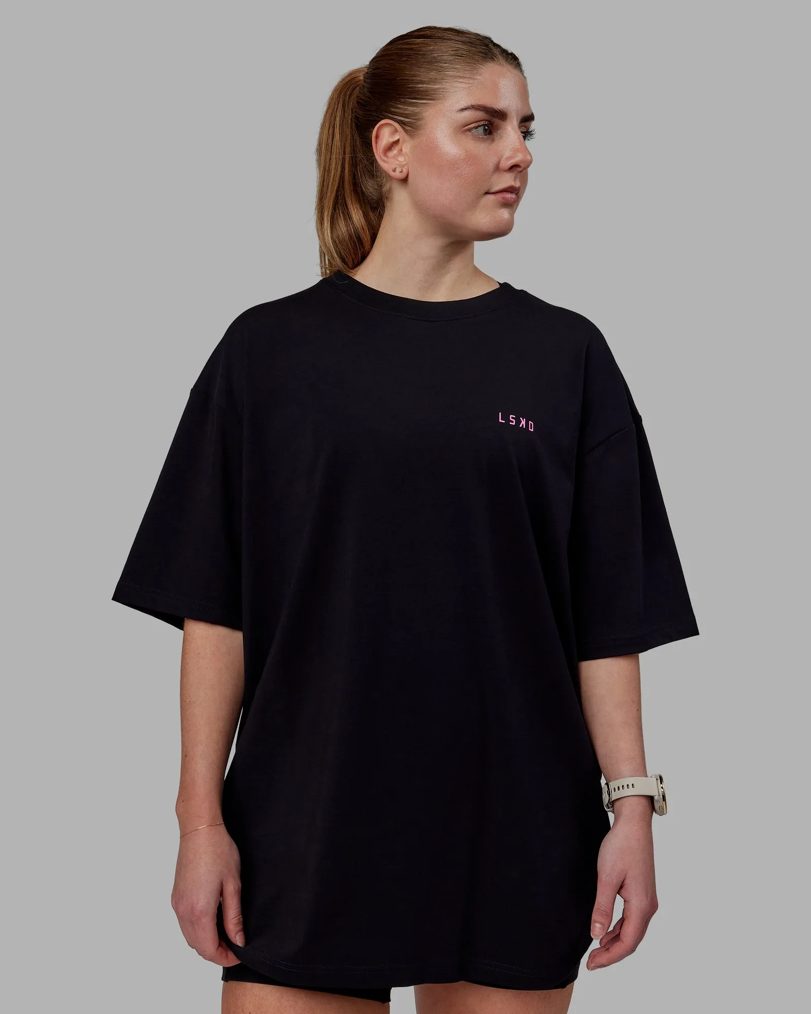 Unisex VS5 FLXCotton Tee Oversize - Black-Fuschia Pink
