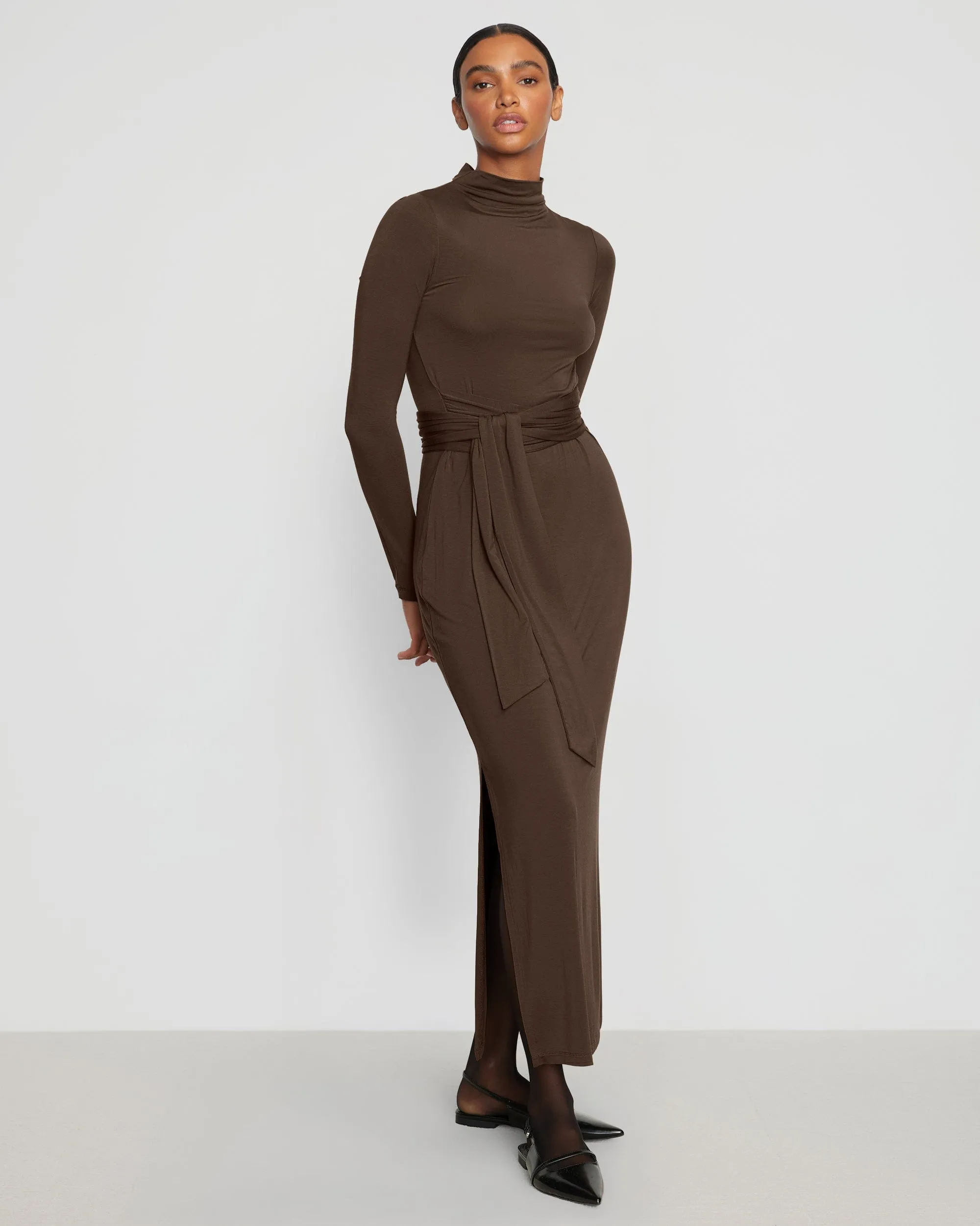 Vero Tie-Front Long-Sleeve Dress