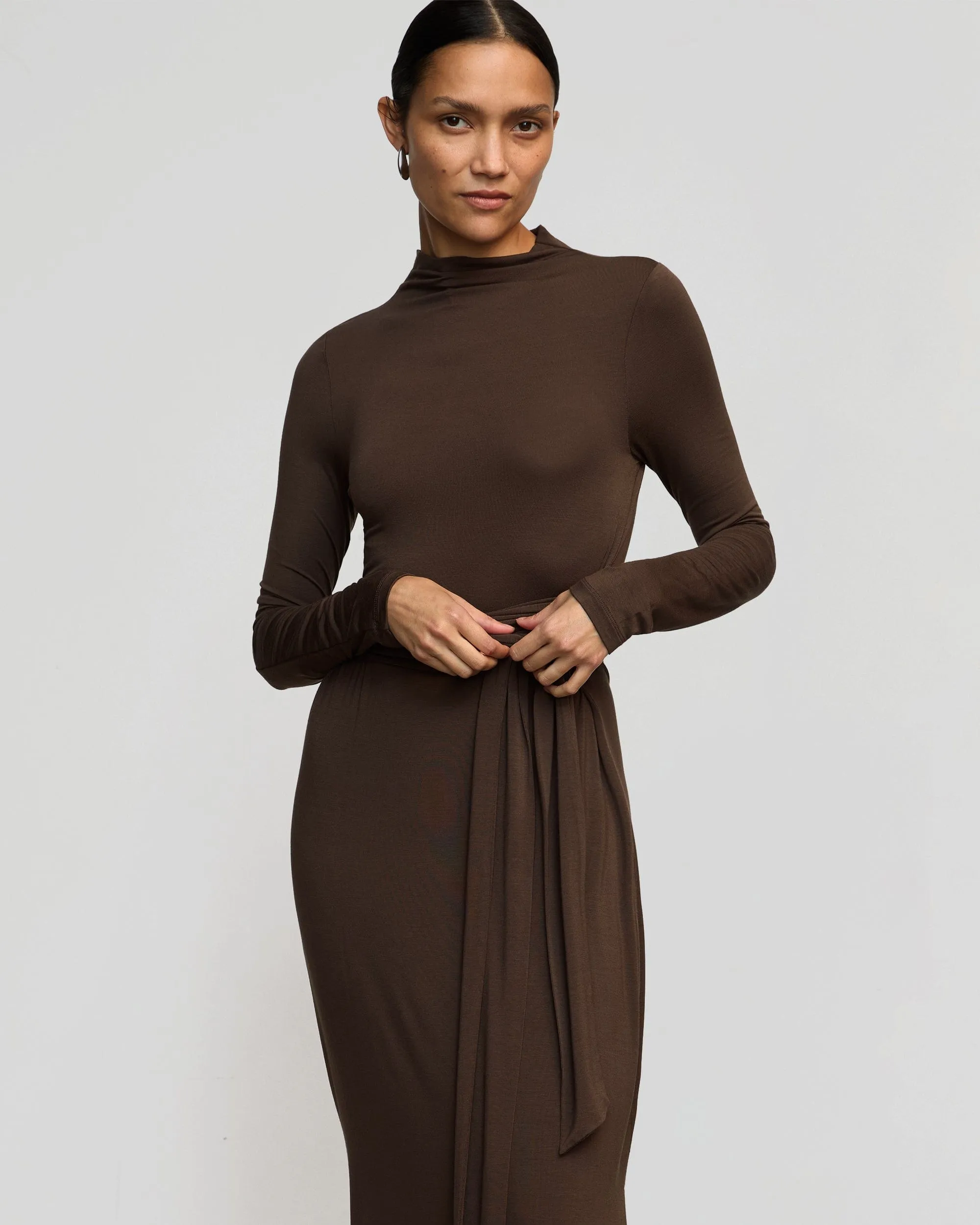 Vero Tie-Front Long-Sleeve Dress