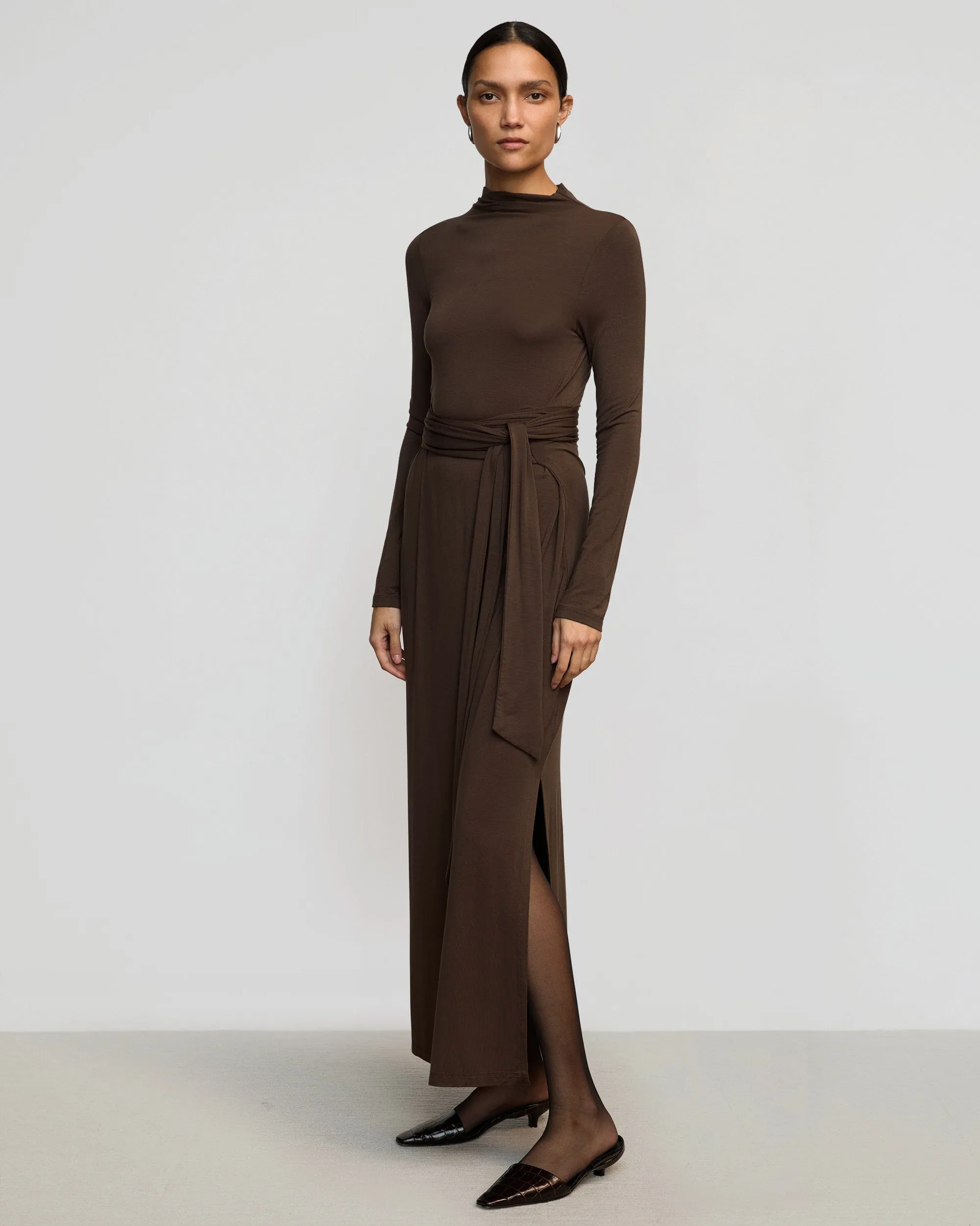Vero Tie-Front Long-Sleeve Dress