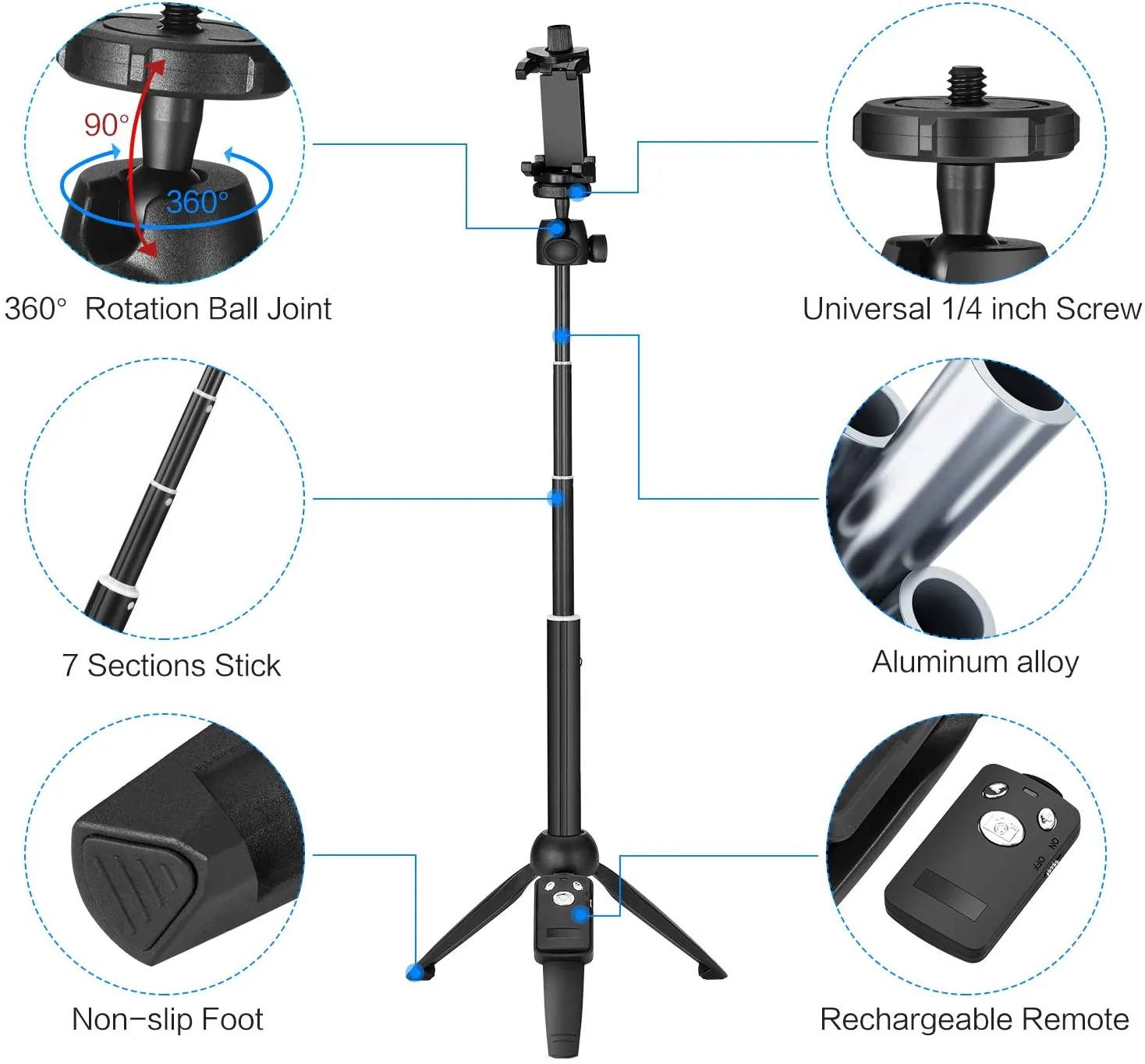 Wevon Selfie Stick Tripod, 40 inch Extendable Phone Tripod with Bluetooth Remote Compatible with iPhone 11 Pro Xs Max Xr X 8 7 Plus, Android, Samsung Galaxy S20 S10 S9 S8  Note 10 9 8, Huawei and More, Lightweight