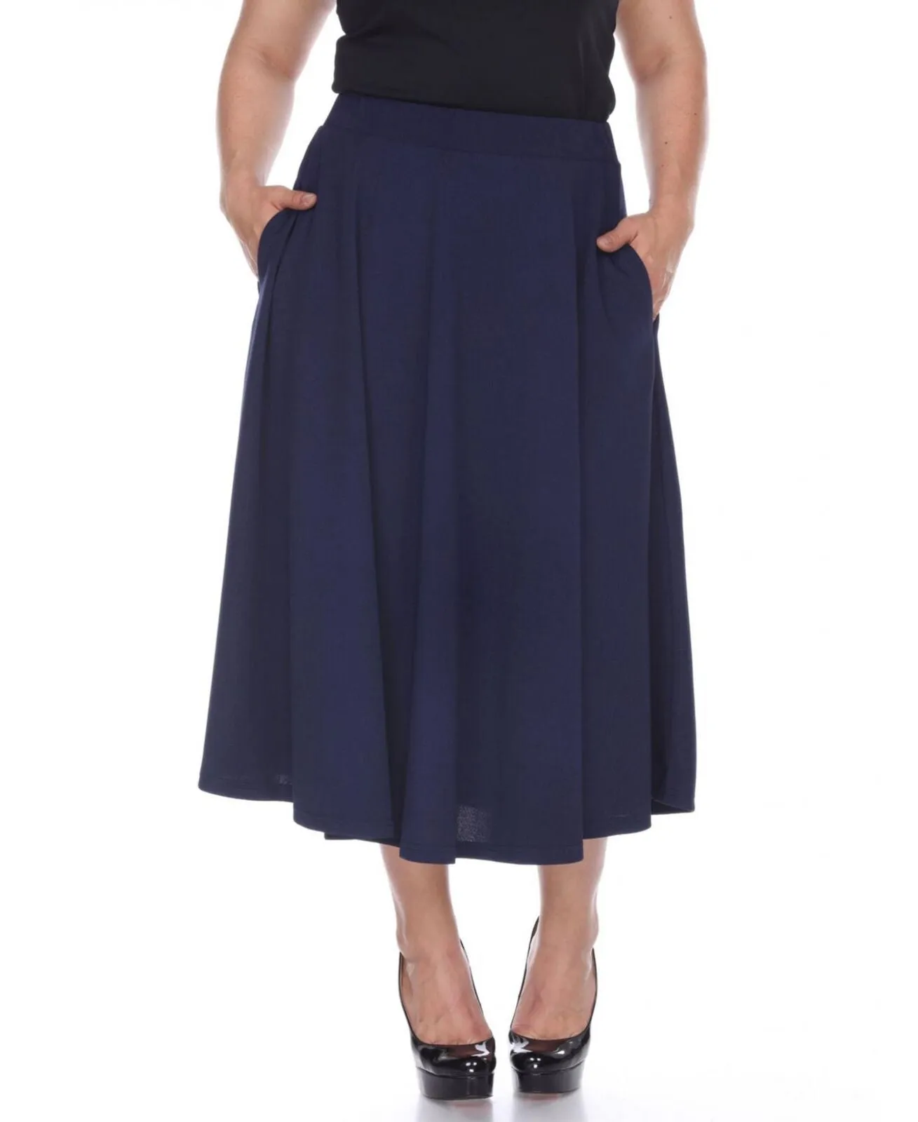 White Mark Womens Plus Size Tasmin Flare Midi Skirt PS709-022XL