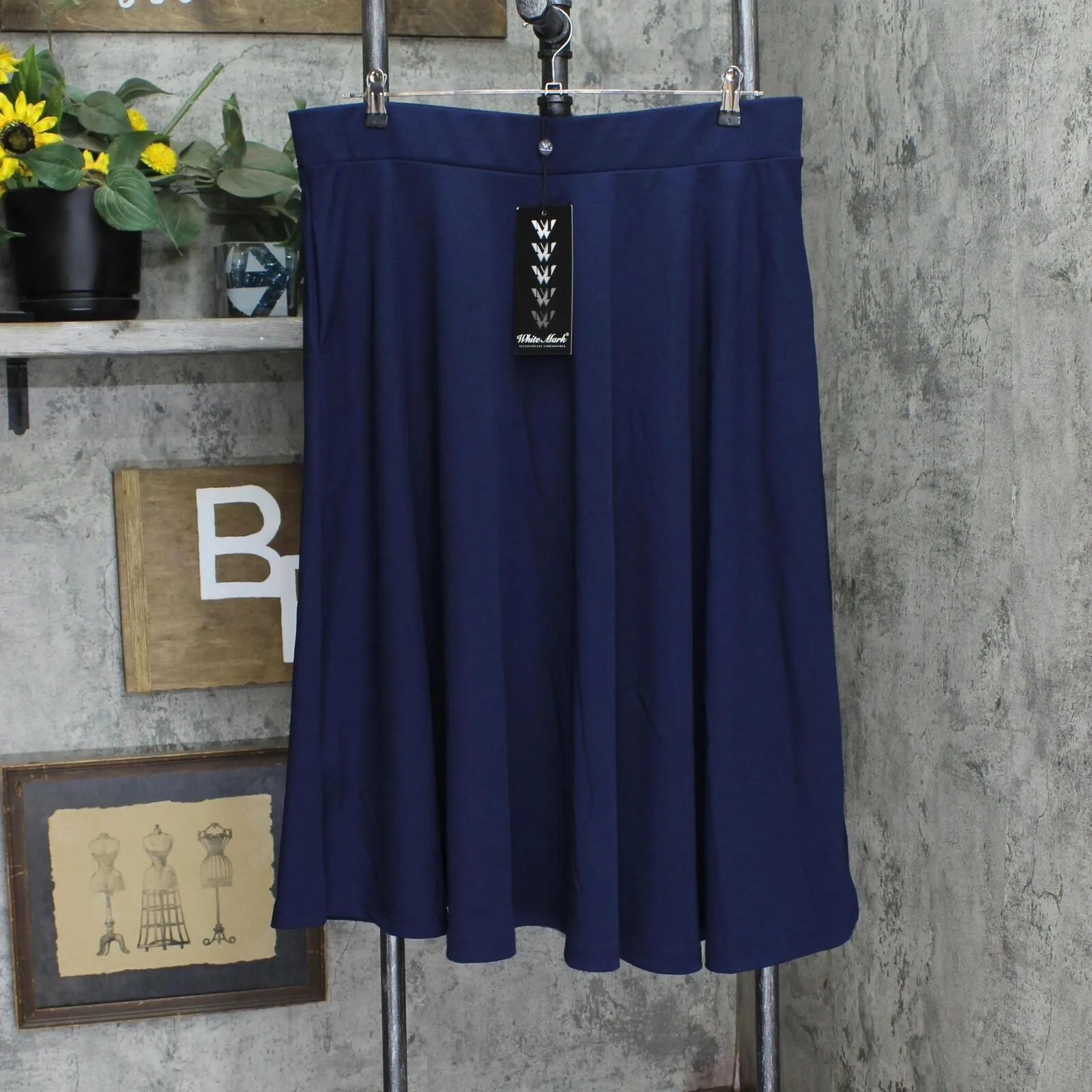 White Mark Womens Plus Size Tasmin Flare Midi Skirt PS709-022XL