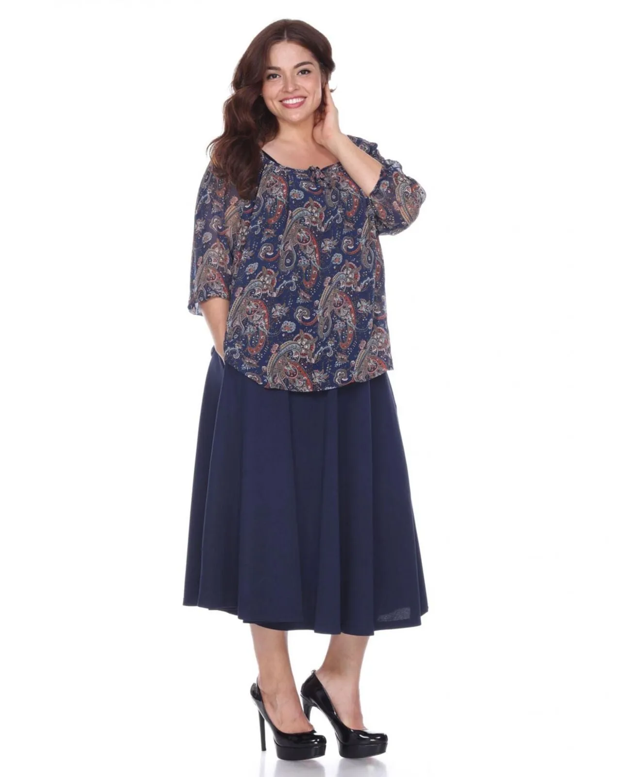White Mark Womens Plus Size Tasmin Flare Midi Skirt PS709-022XL