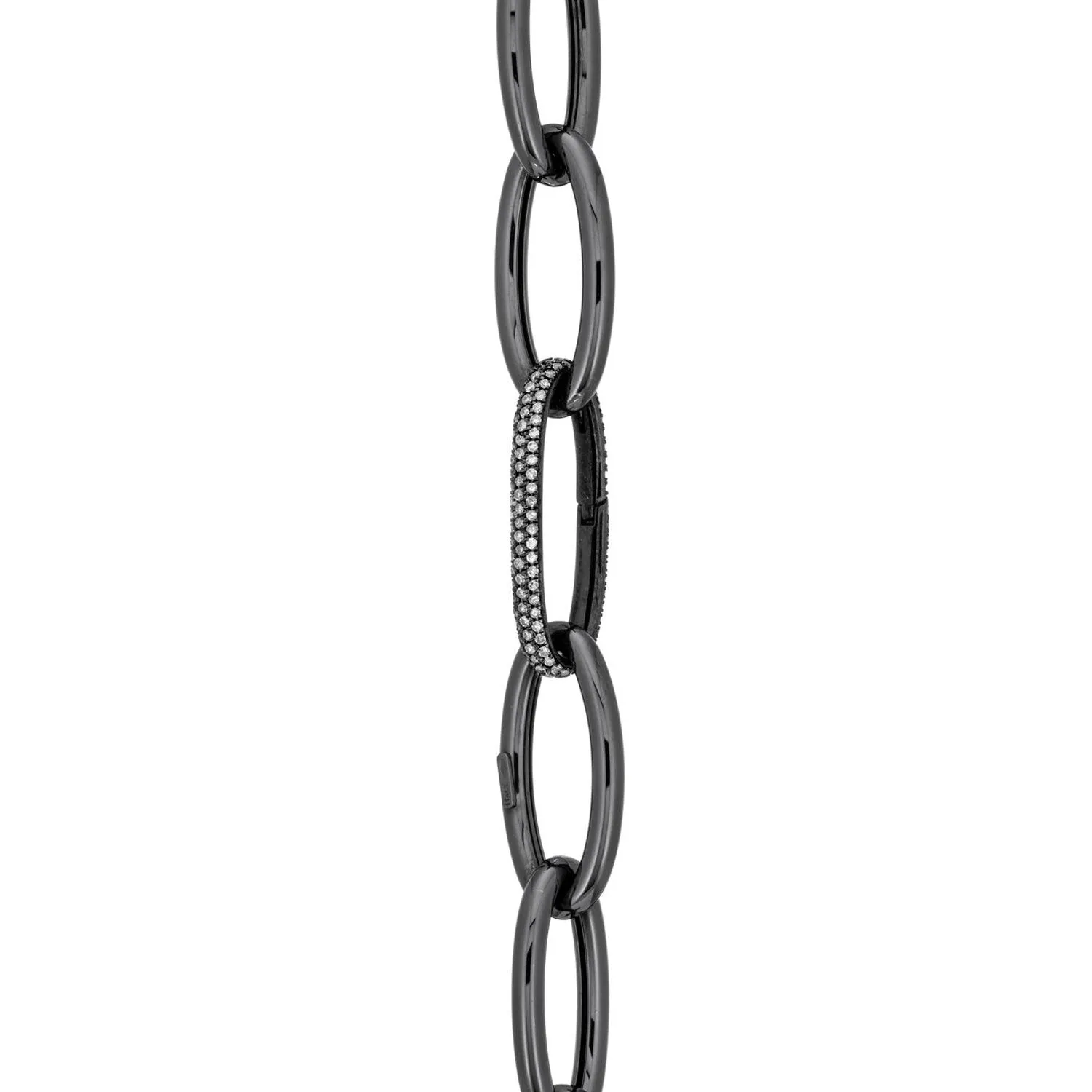 White Pave Square & Oval Carabiner on Chain Necklace