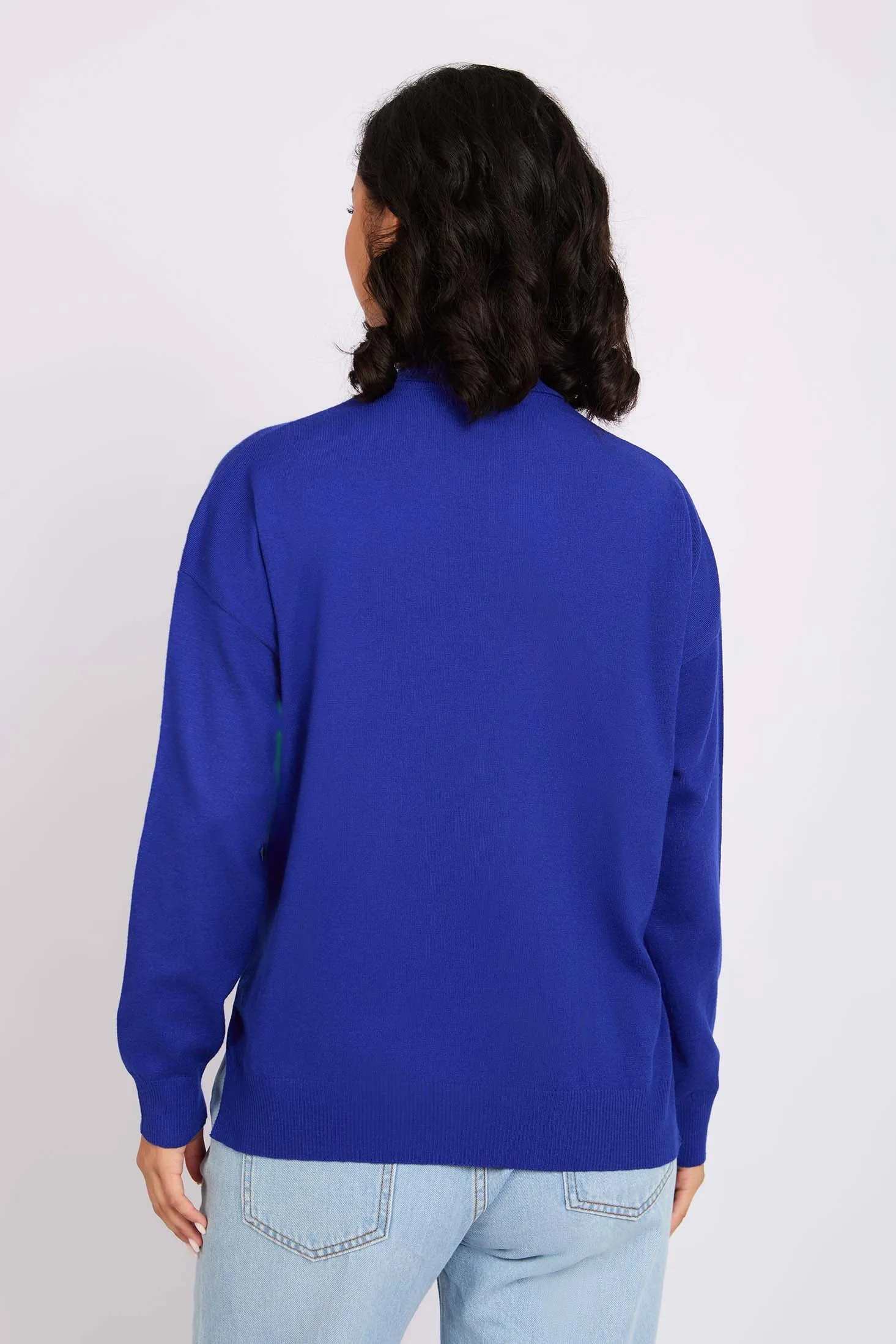 Women Pullover  High Neck Blue