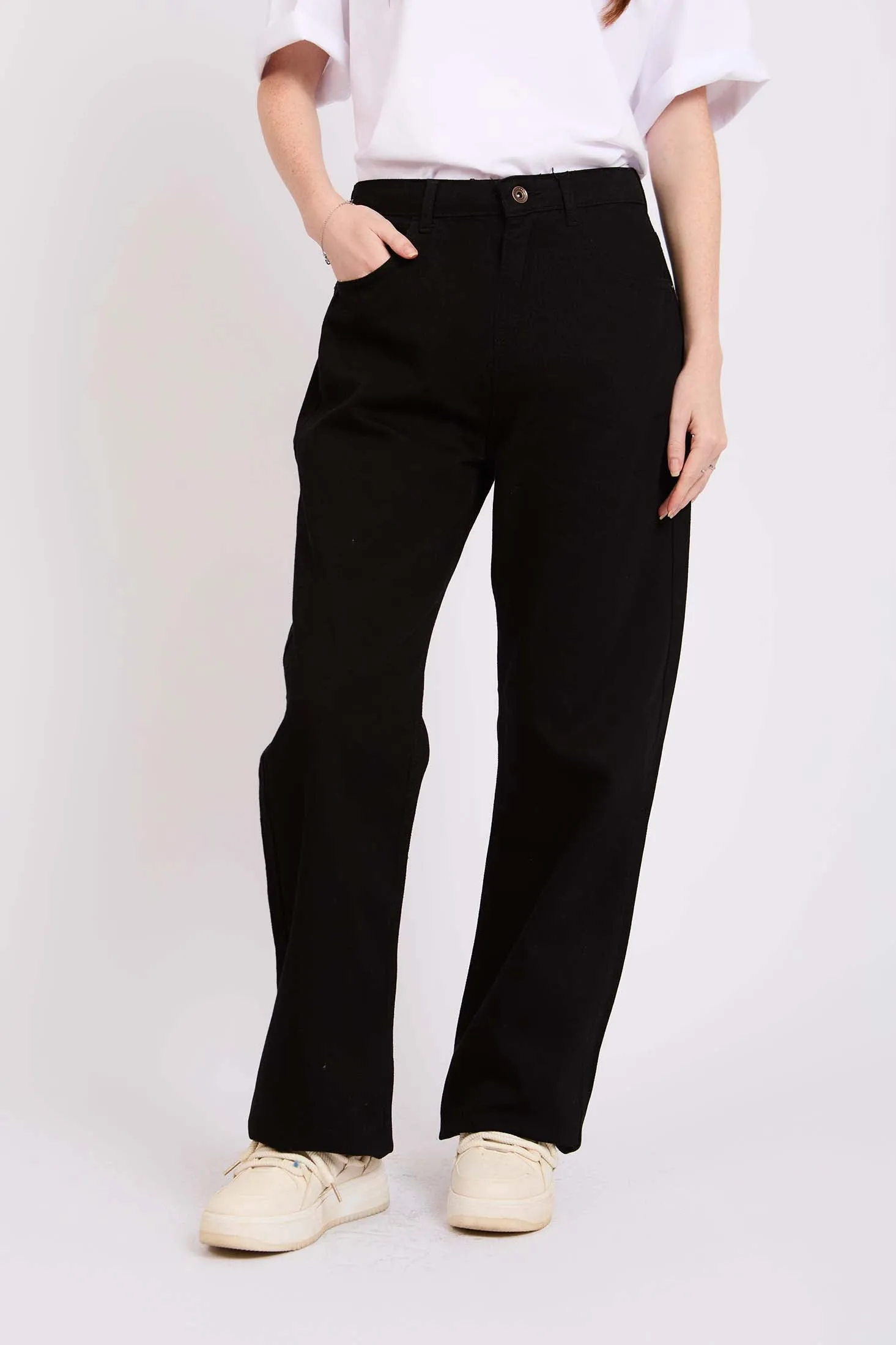 Women Straight Fit High Waist Denim Pant Black