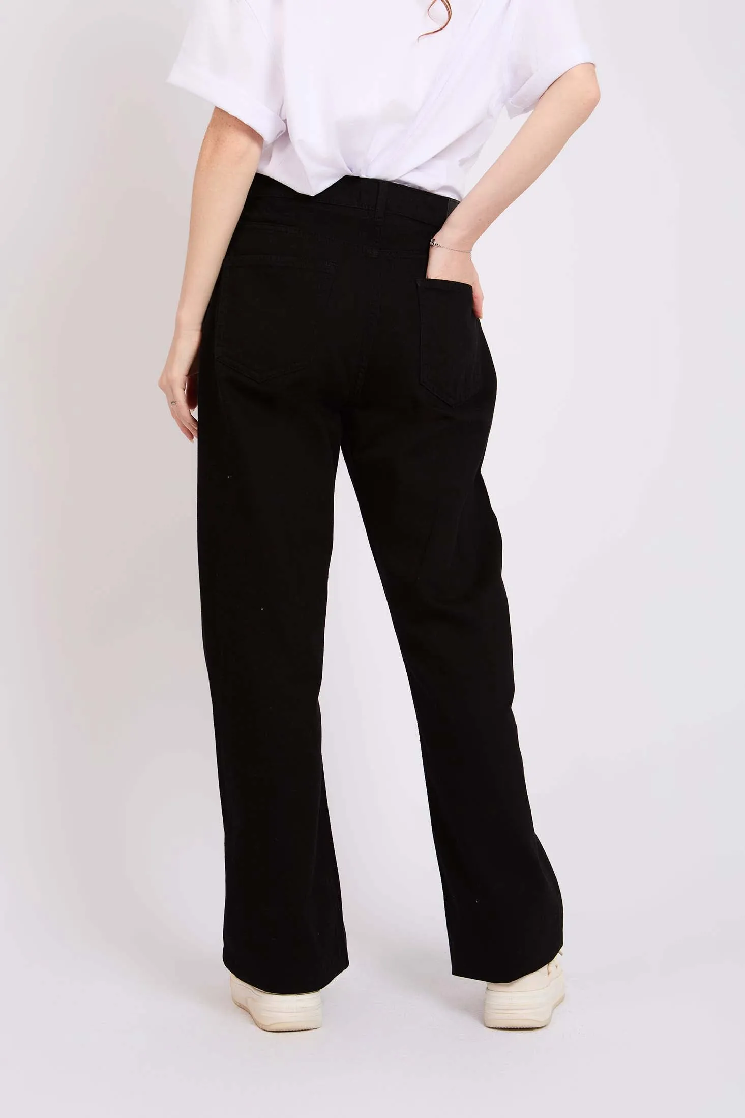 Women Straight Fit High Waist Denim Pant Black