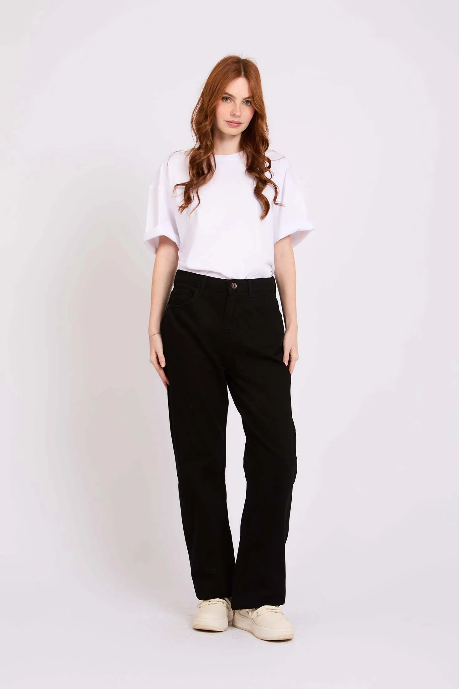 Women Straight Fit High Waist Denim Pant Black