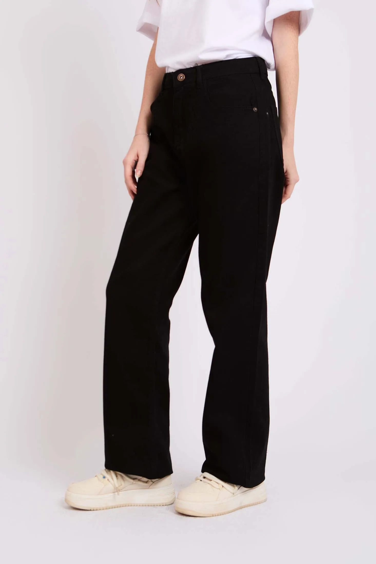 Women Straight Fit High Waist Denim Pant Black