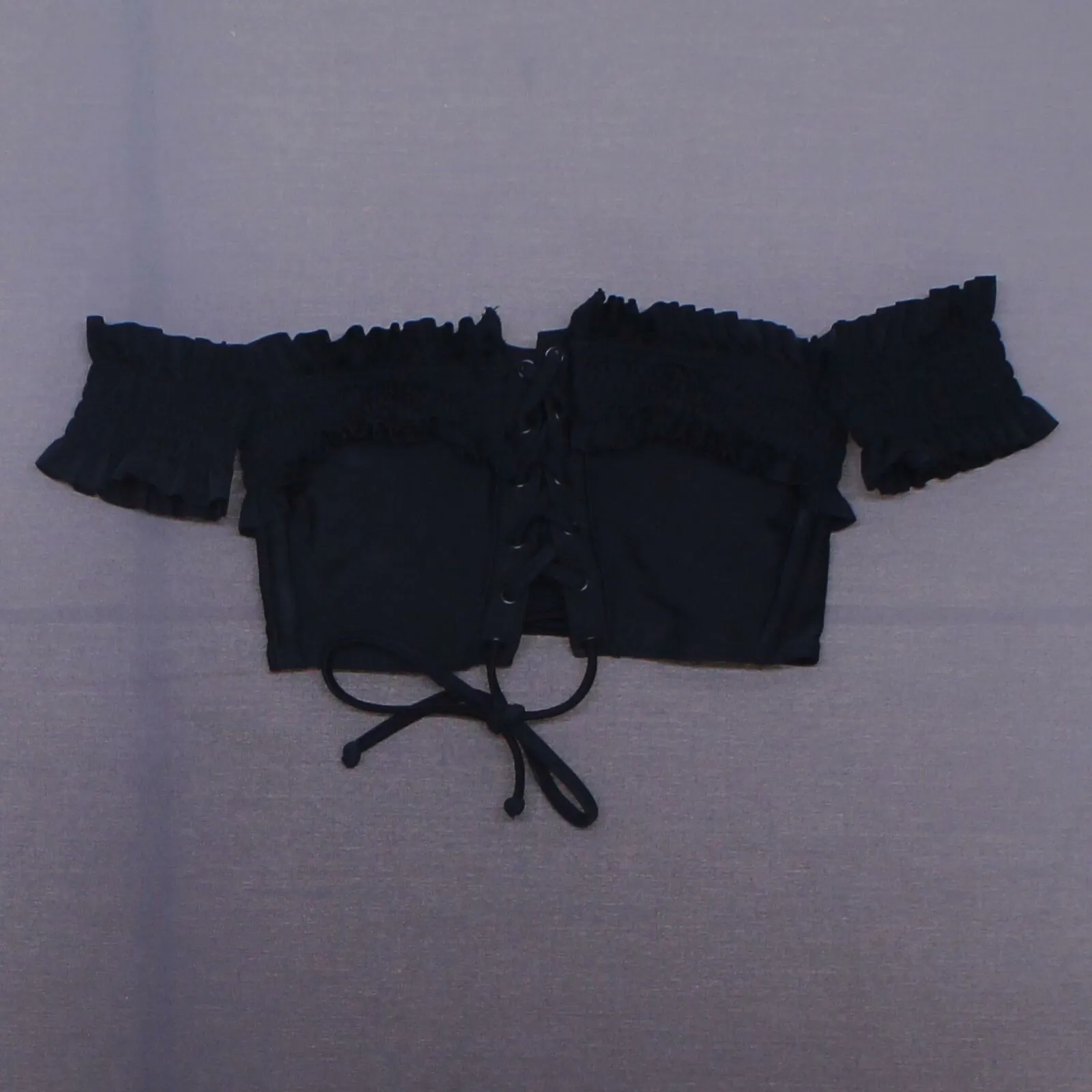 Xhilaration Women's Off The Shoulder Smocked Lace Up Bikini Top Black XS