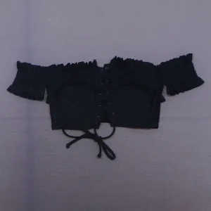 Xhilaration Women's Off The Shoulder Smocked Lace Up Bikini Top Black XS